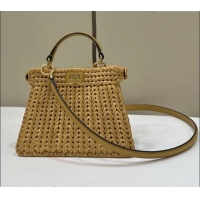 Buy Classic Fendi Peekaboo ISeeU Petite Bag in interlaced fiber 80169S Khaki 2024