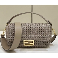 New Release Creation Fendi Baguette Medium Bag in interlaced fiber 80168 Dove Grey 2024