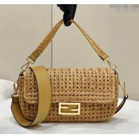 New Discount Fendi Baguette Medium Bag in interlaced fiber 80168 Khaki 2024