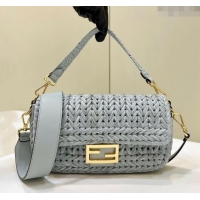 Market Sells Fendi Baguette Medium Bag in interlaced fiber 80168 Light Blue 2024