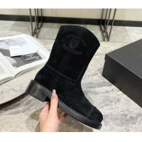 Unique Style Chanel Calfskin Heel Ankle Boots 3cm with Side CC Black 722009