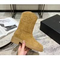 Cheapest Chanel Suede Heel Ankle Boots 3cm with Side CC Yellow 722010