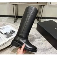 Pretty Style Chanel Calfskin Heel Mid Boots 3cm with Side CC Black 722012