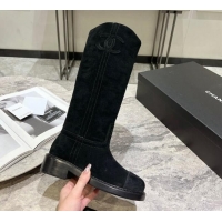 Shop Cheap Chanel Suede Heel Mid Boots 3cm with Side CC Black 722014