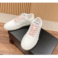 Popular Style Chanel White Calfskin Sneakers with Side CC Pink 722016