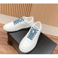 Luxury Discount Chanel White Calfskin Sneakers with Side CC Blue 722017