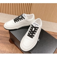 Luxury Chanel White Calfskin Sneakers with Side CC Black 722018