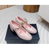 Luxurious Chanel Lambskin Mary Janes Pumps 5cm with Charm Light Pink 722023