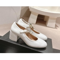 Pretty Style Chanel Lambskin Mary Janes Pumps 5cm with Charm White 722025