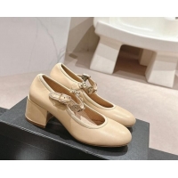 Top Grade Chanel Lambskin Mary Janes Pumps 5cm with Charm Beige 722026