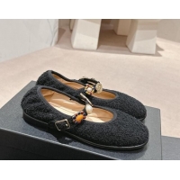 1:1 aaaaa Chanel Tweed Ballet Flat with Charm Black 722028