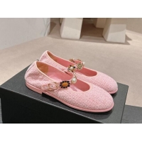 Good Looking Chanel Tweed Ballet Flat with Charm Light Pink 722029