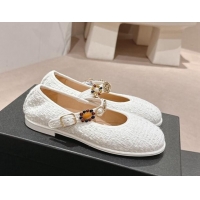 Best Price Chanel Tweed Ballet Flat with Charm White 722032