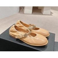 Low Price Chanel Lambskin Mary Janes Ballet Flat with Charm Beige 722034