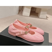 Best Grade Chanel Lambskin Mary Janes Ballet Flat with Charm Pink 722035