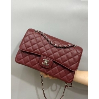 Cheap Design Chanel Classic Grained Calfskin Medium Flap Bag A01112 Burgundy/Silver 2024