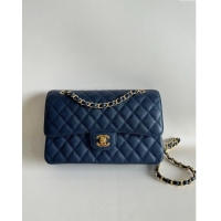 New Fashion Chanel Classic Grained Calfskin Medium Flap Bag A01112 Navy Blue/Gold 2024