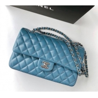 Pretty Style Chanel Classic Lambskin Medium Flap Bag A01112 Light Blue 2024