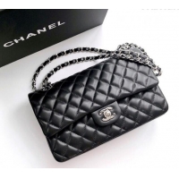 Pretty Style Chanel Lambskin Classic Medium Flap Bag A01112 Black/Silver