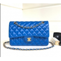 Pretty Style Chanel Classic Lambskin Medium Flap Bag A01112 Sky Blue/Gold 2024