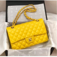 Famous Brand Chanel Classic Lambskin Medium Flap Bag A01112 Yellow/Gold 2024