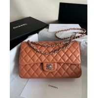 Low Cost Chanel Classic Lambskin Medium Flap Bag A01112 Caramel Brown/Silver 2024