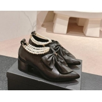 Popular Style Chanel Calfskin Pumps 5.5cm with Maxi-Bow and Pearls Black 722043