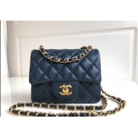 Pretty Style Chanel Grained Calfskin Mini Square Classic Flap Bag A01115 Dark Blue/Gold 2024