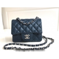 Classic Design Chanel Grained Calfskin Mini Square Classic Flap Bag A01115 Dark Blue/Silver 2024