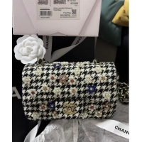 Good Product Chanel Embroidered Tweed Mini Classic Flap Bag with Pearl Bloom A69900 White/Black 2024