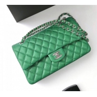 Luxurious Chanel Classic Iridescent Grained Calfskin Medium Flap Bag A01112 Green 2024