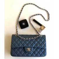 Top Grade Chanel Classic Iridescent Grained Calfskin Medium Flap Bag A01112 Dark Blue 2024