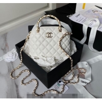 Best Price Chanel Shiny Lambskin Clutch with Chain and Top Handle AP3354 White 2024