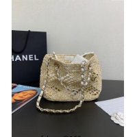 Best Quality Chanel Raffia Effect Braided Small Shopping bag AS4714 White 2024