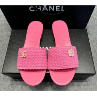 Purchase Chanel Knit Flat Slides Sandal with Logo Pink 722050