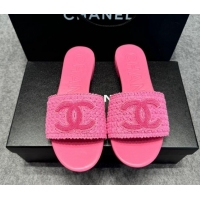 Best Product Chanel Knit Flat Slides Sandal with CC Pink 722053