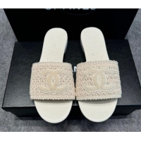 Most Popular Chanel Knit Flat Slides Sandal with CC Beige 722054