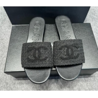 Pretty Style Chanel Knit Flat Slides Sandal with CC Black 722055