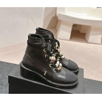 Good Quality Chanel Calfskin Leather Combat lace-up Ankle Boots 5cm Black 722059