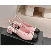 Grade Quality Chanel Calfskin Slingback Pumps 4cm with CC Light Pink 722064