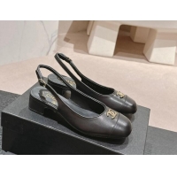 Shop Duplicate Chanel Calfskin Slingback Pumps 4cm with CC Black 722067