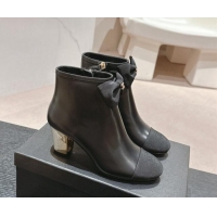 Most Popular Chanel Calfskin & Grosgrain Ankle Boots with Bow Black 722069