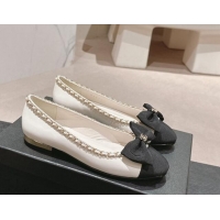 Cheap Price Chanel Calfskin & Grosgrain Ballet Flat with Chain Bow White 722073