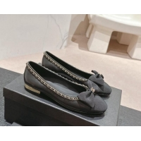 Stylish Chanel Calfskin & Grosgrain Ballet Flat with Chain Bow Black 722075