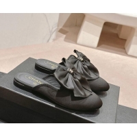 Lower Price Chanel Satin Flat Mules with Maxi Bow Black 722076