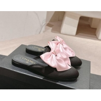 Sumptuous Chanel Satin Flat Mules with Maxi Bow Black/Pink 722078