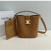 Top Quality Celine Medium Louise Bucket bag in Suede Blonde 116613 Brown 2024