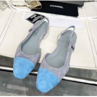 ​Top Grade Chanel Suede Slingbacks Ballet Flat 423107 Grey/Blue