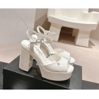 Good Quality Chanel Calfskin Platform Sandals 12cm White/Silver 722089