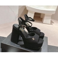 Grade Quality Chanel Wool Platform Sandals 12cm Black/Gold CC 722095